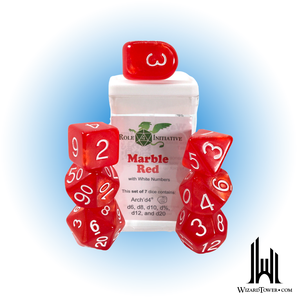 SET OF 7 DICE: MARBLE RED